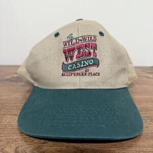 Vintage Wild Wild West Casino Hat Bally’s Park Place Snapback Cap Beige Green